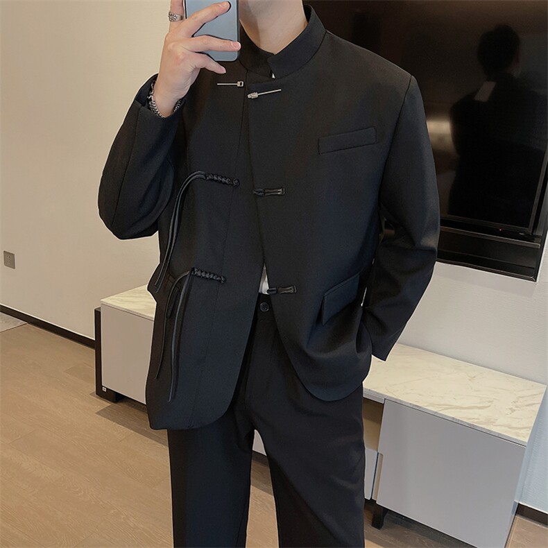 新中式风男装复古金属扣设计痞帅立领西服外套中山装XZ0079P125,男装西服,电商B267