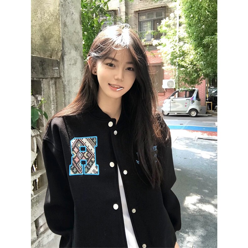 网图有货美式迷宫格民族风贴布字母刺绣棒球夹克男女A1034-P65,男装民族服装,星座1505