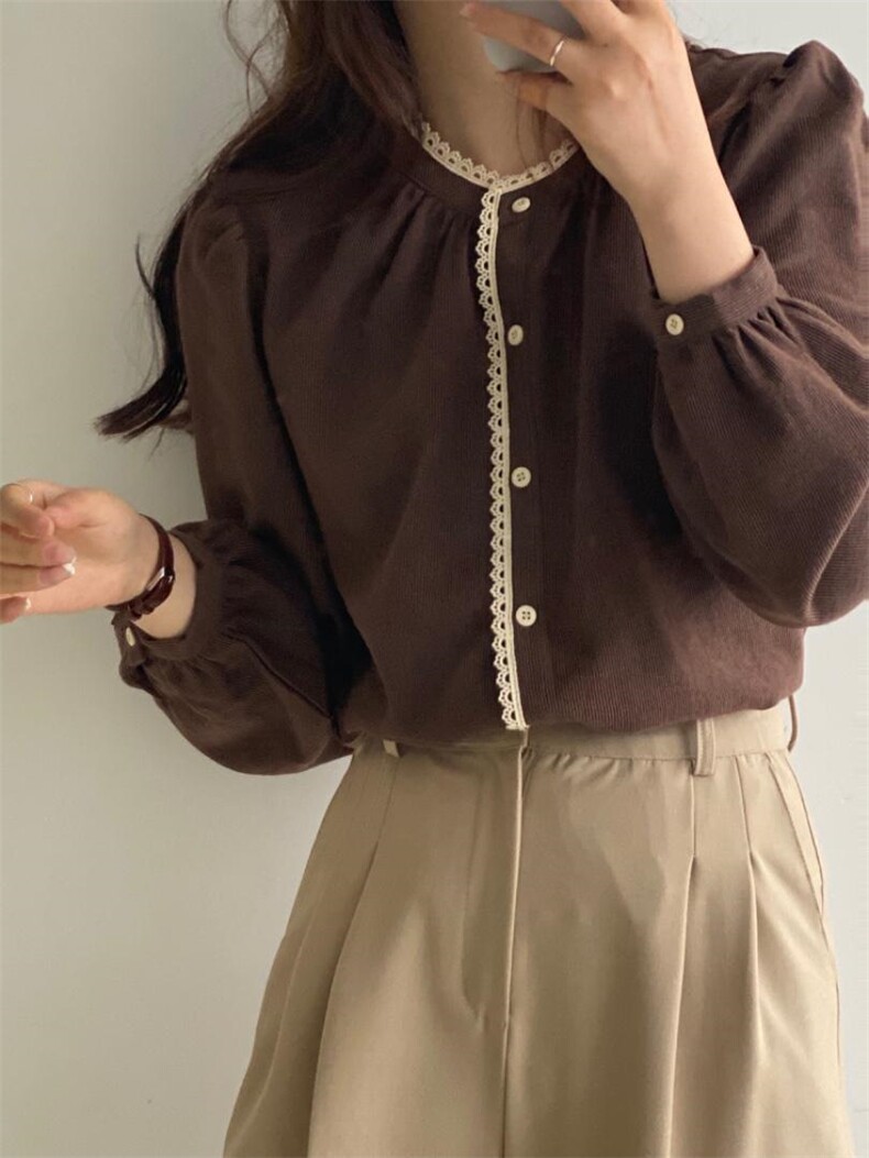 圆领拼蕾丝花边小衫，其它，土布鱼