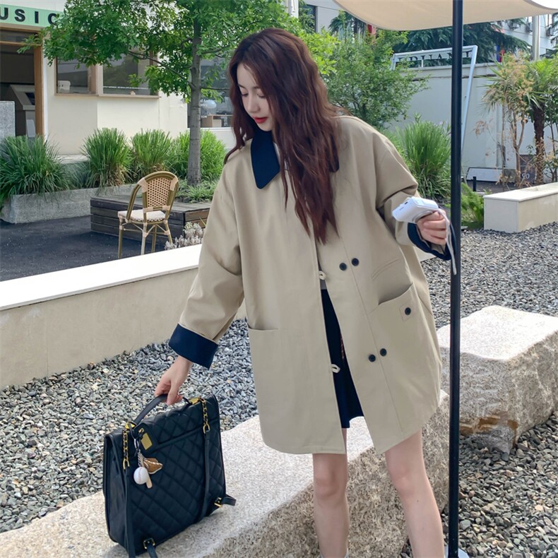 现货2B183-6805P175K258撞色拼接廓形设计感风衣外套,女装短外套,2B183