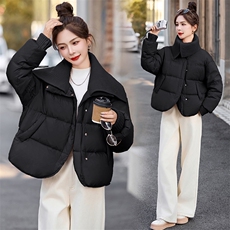 粉色甜美减龄羽绒服女2024冬季新款针织翻领短款面包服白鸭绒外套，女装羽绒服，超帛