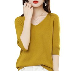 时尚V领宽松显瘦仿羊毛针织衫女秋季新款百搭打底衫，女装针织衫/毛衣，亿东羊绒
