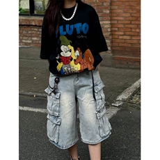多口袋工装七分牛仔裤男女韩版潮流2026夏季ins短裤子RK2602-P59，男装牛仔裤，星座412-2