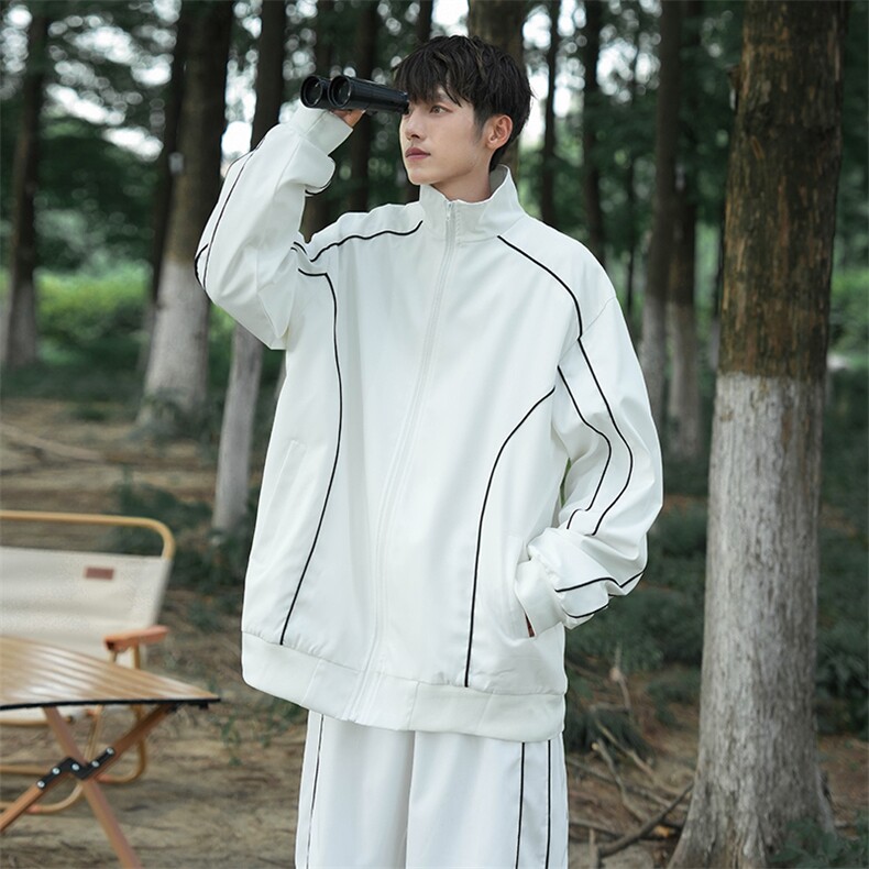 秋季立领夹克阔腿裤两件套设计感明线休闲帅气套装潮男W7782-P60，男装休闲套装，星座512-3