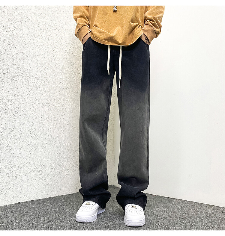 k786-p55-控78M-5XL渐变拼色黄泥在高阶宽松大码牛仔裤cityboy,男装牛仔裤,星座116