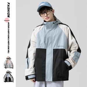 2021秋季新大码男港风日系魔术贴工装撞色拼接夹克外套J6012-P85图片