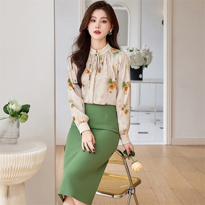 《春装新品》淑女范衬衫花色两件套套裙图片