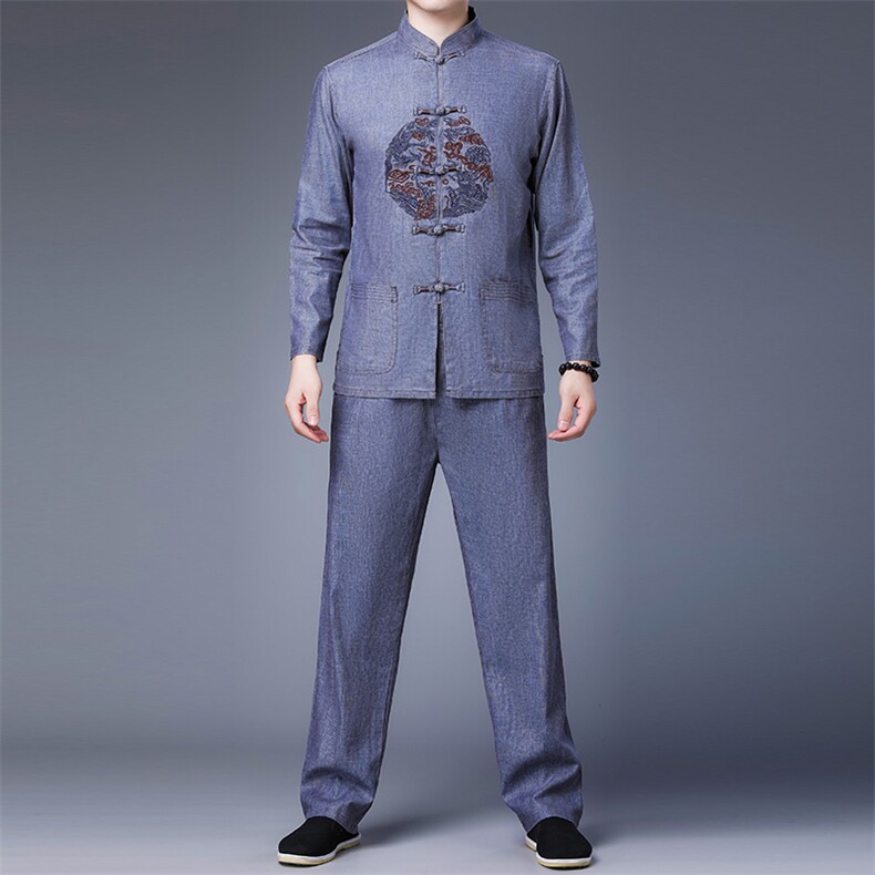 SG9361秋冬男士两件套长袖休闲套装中老年爸爸复古唐装风P118，男装民族服装，电商B360