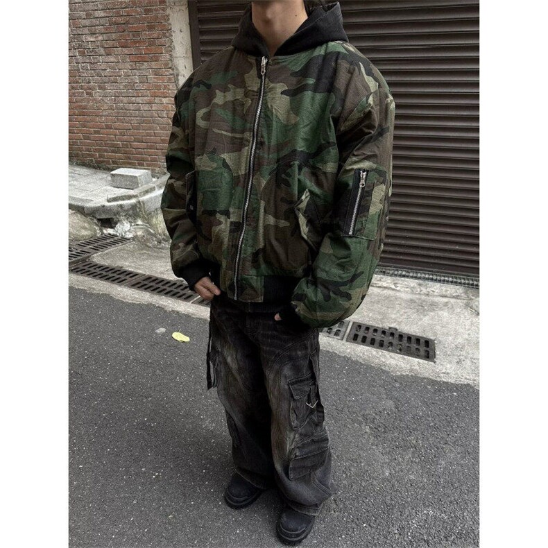 工装迷彩连帽外套潮流宽松男上衣加大棉衣夹克,男装棉衣,星座716-3