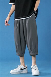 K161 P25 蓝底 冰丝潮流青年百搭休闲七分裤哈伦裤宽松纯色凉爽图片