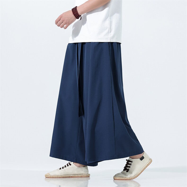 2025夏冰丝凉爽宽松大裤脚阔腿裤风民族风A057-K175-P45，男装民族服装，电商A057B