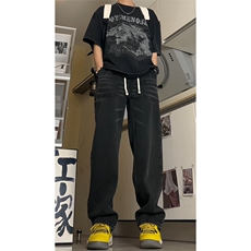 得物品质可二开宽松直筒松紧腰牛仔裤A439特P40，男装牛仔裤，电商A309