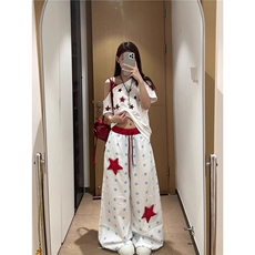 美式星星休闲裤女新款宽松显瘦百搭轻薄阔腿裤K6591-P42，男装休闲裤，星座412-1