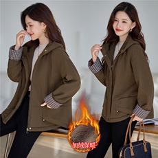 时尚休闲连帽加绒加厚外套女2025秋冬新款宽松显瘦工装派克服棉服，女装棉衣/棉服，依万里
