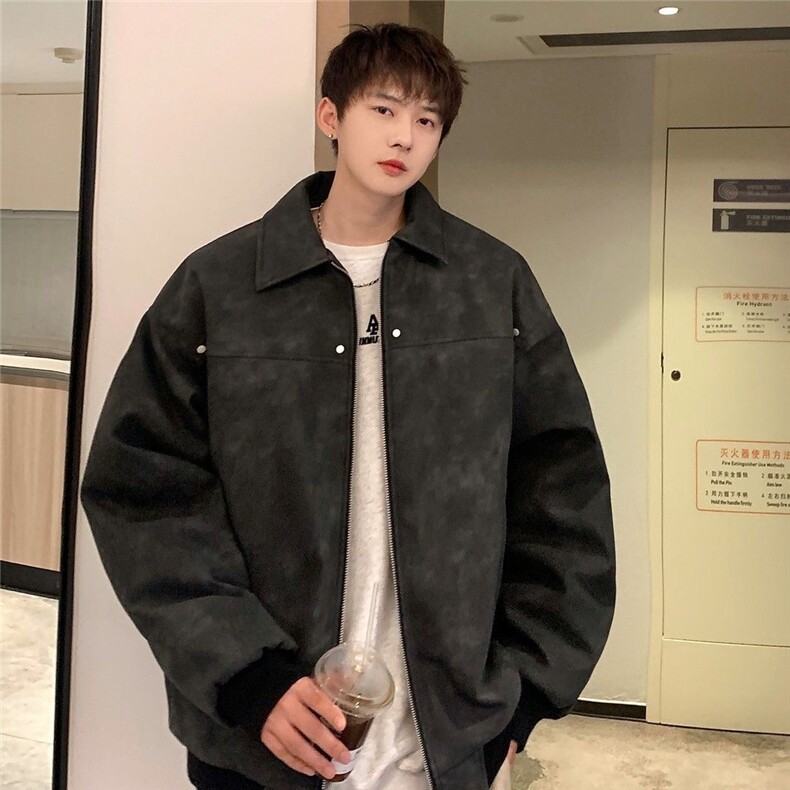 新款皮衣夹克男宽松休闲美式复古潮流百搭上衣服外套J888-P54,男装夹克,星座208-5