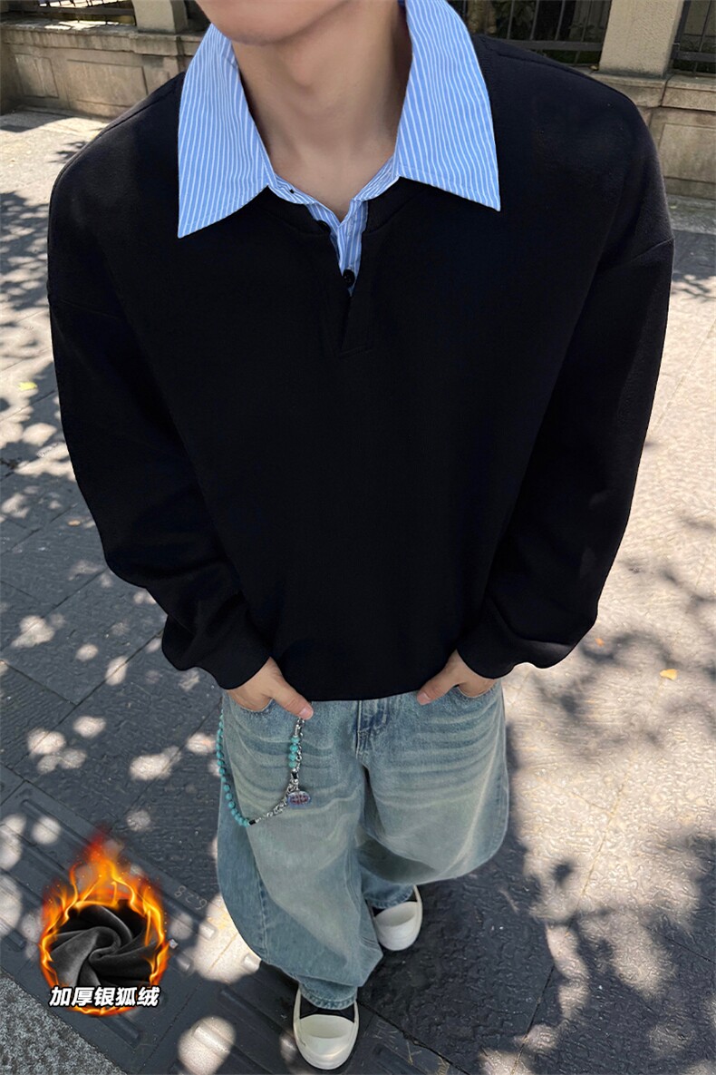 重磅380g华棉Polo领假两件保暖银狐绒卫衣男W5432J加绒-特P45控88,男装棉衣,电商A001