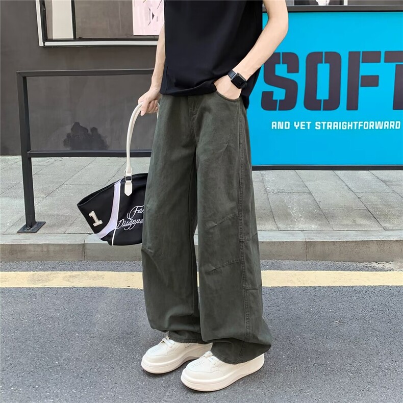 美式阔腿牛仔工装裤牛仔裤男女秋季新款高腰宽松百搭休闲直筒裤,男装牛仔裤,四季星座505