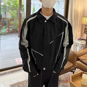 小众刀割拼接外套男春秋季ins廓形宽松休闲运动夹克外套 JY6596图片