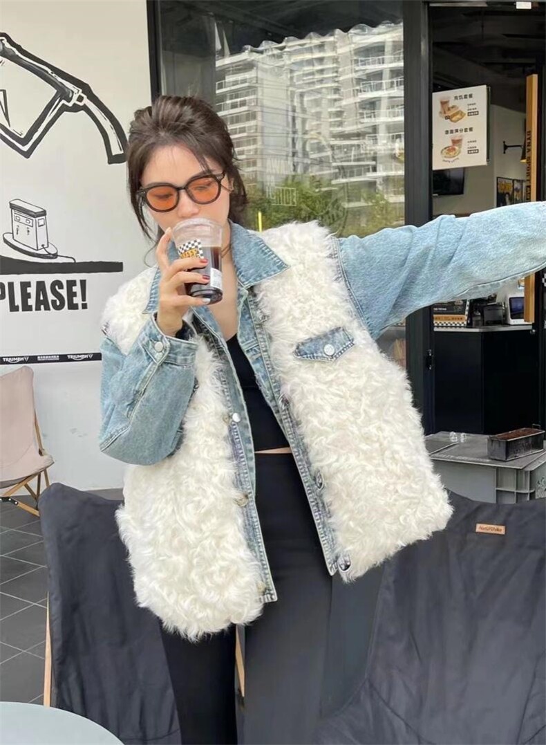 冬季新款托卡拼牛仔皮草外套，女装皮草，邱小姐