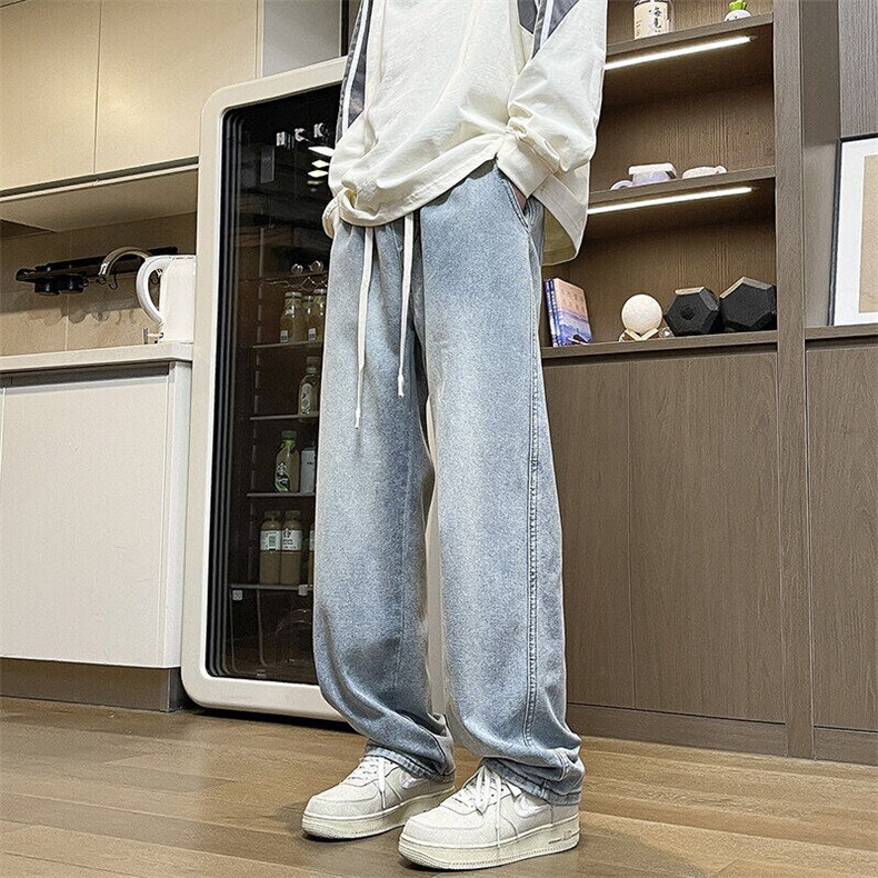 直筒水洗牛仔裤美式高街宽松阔腿裤潮牌休闲长裤K2362P50,男装牛仔裤,电商D325