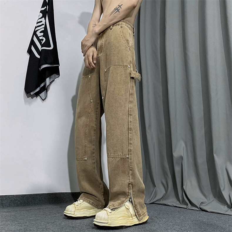 B221 2023秋冬 美式ins高街小众铆钉工装牛仔裤 LK22075-P65 控88图片