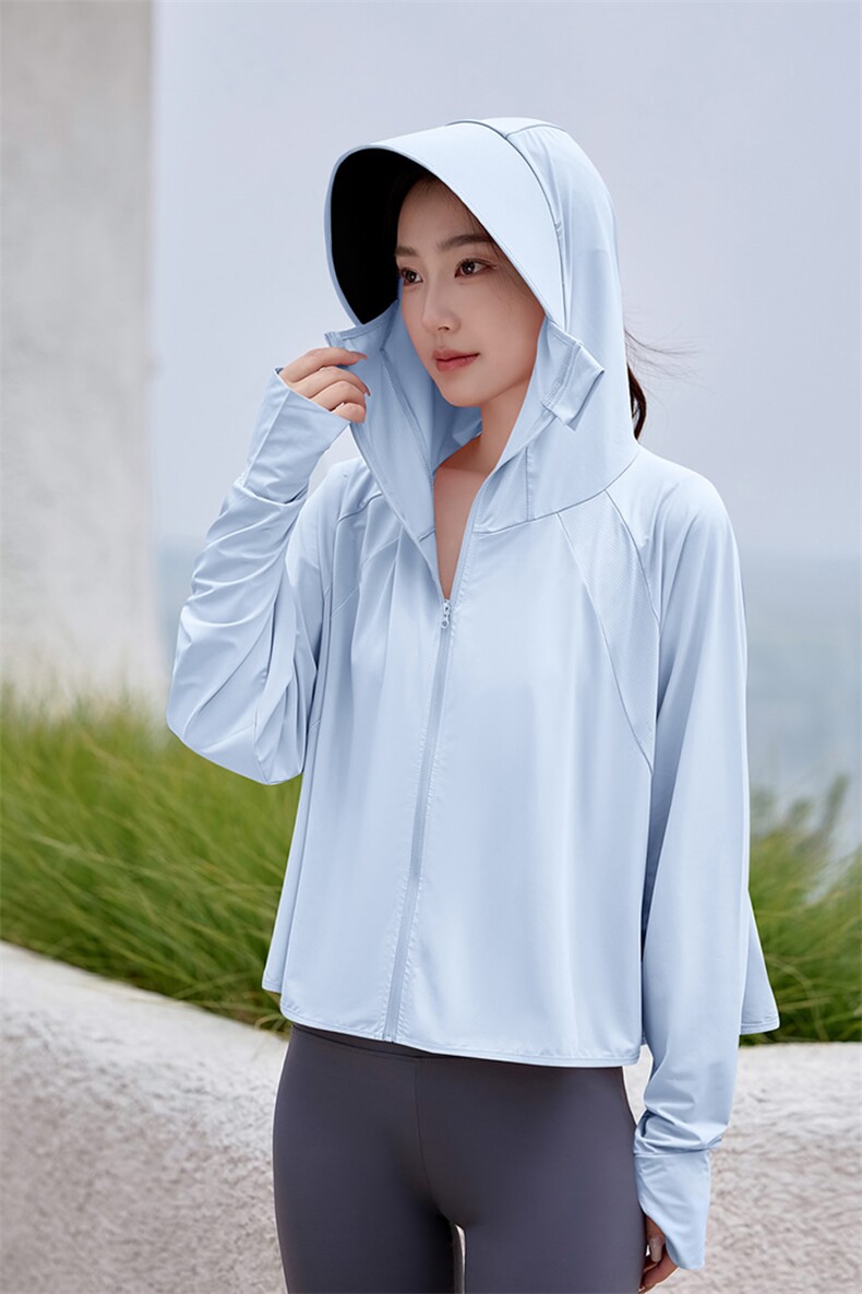 防晒衣女夏季黑胶帽檐原纱冰丝upf50防紫外线薄款防晒服,女装防晒衣,韩蔻秀