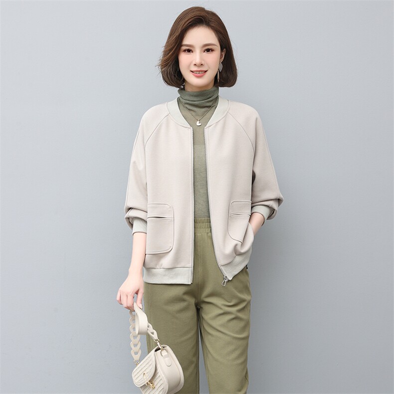 拉链卫衣外套女春秋季开春新款韩版休闲中年妈妈棒球服运动上衣厚,女装短外套,独衣靓