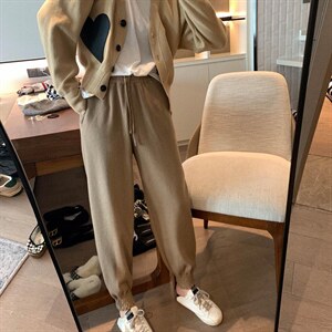 多色针织束脚裤图片