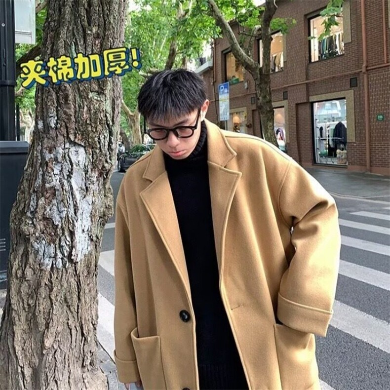 毛呢外套男中长款冬季加厚韩版潮流呢子风衣ins港风冬装痞帅大衣，女装毛呢外套，星座506A