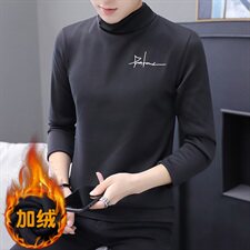 冬季半高领刺绣卫衣男t恤男休闲加绒加厚保暖打底长袖黑319P20，男装卫衣，星座1207