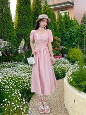 夏季清新连衣裙净色，女装连衣裙，安玖拉