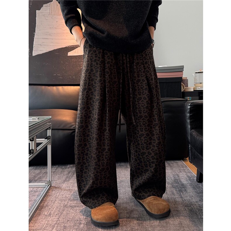 【现货】豹纹休闲长裤男女同款宽松松紧腰百搭休闲裤K06091P65，男装休闲裤，星座1004（原星座815-3）