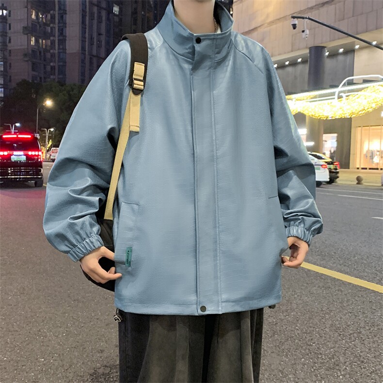 美式复古机车皮夹克秋冬季新款鳄鱼pu皮宽松外套A436-112-P90,男装夹克,电商A436