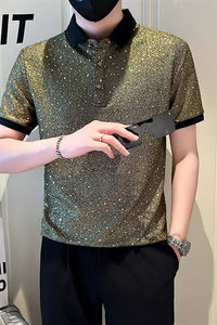 店主风社会小伙男士亮面翻领POLO衫男休闲上衣301A-1/PL109/P53图片