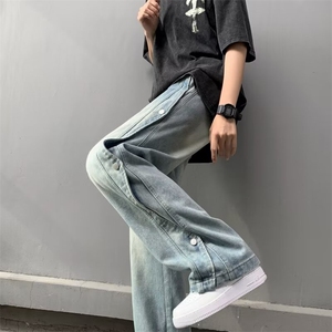 工装裤牛仔裤男宽松阔腿腿美式高街潮牌拼接痞帅1001-1-G785-p48图片