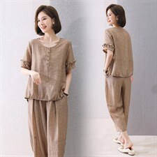 现货2025夏季新款时尚气质天丝提花套装两件套，女装套装/套裙，深水步