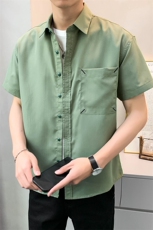 夏季轻熟店主小伙纯色宽松休闲短袖衬衫男衬衣A236-C02-P45-控69，男装T恤，电商A236