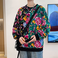 W1圆领大花大码卫衣拼接外套男撞色休闲套头衫潮团队服火锅店，女装短外套，星座115A(原星座507）