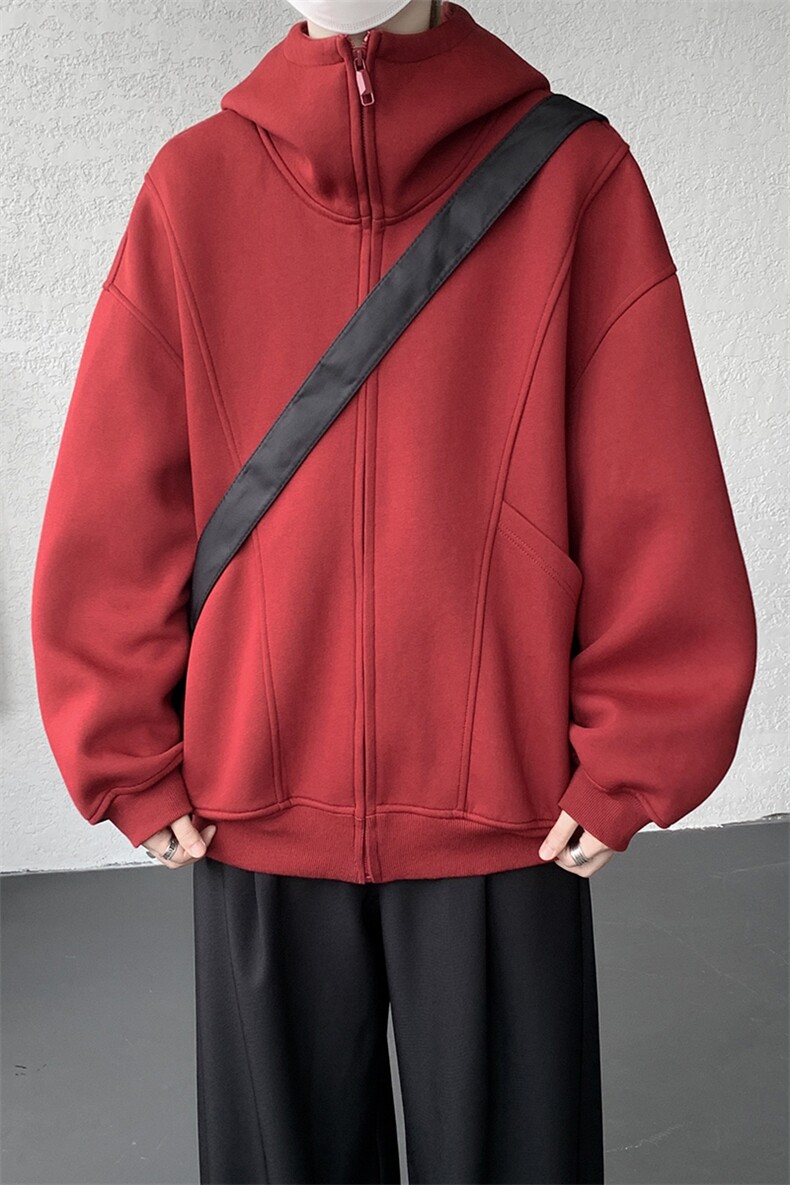 8XL-M休闲复古潮美式重磅连帽宽松安克拉红色卫衣外套WY34P8,女装短外套,电商D206-1