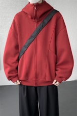 8XL-M休闲复古潮美式重磅连帽宽松安克拉红色卫衣外套WY34P8，女装短外套，电商D206-1