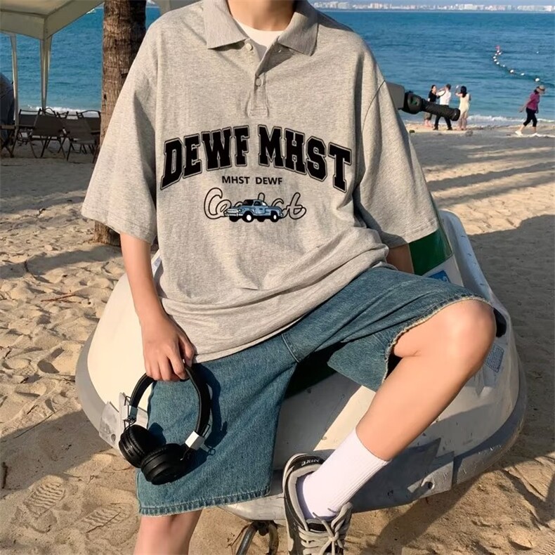 男日常青春流行五分袖日系2023百搭宽松型潮流HT324P32，男装Polo衫，星座1116-2