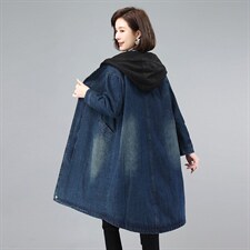 2021年冬季加厚通勤拼接连帽夹棉牛仔外套，女装棉衣/棉服，叶笙衣
