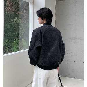 J528-P77 美式复古棕色皮衣夹克男款春秋重磅潮牌痞帅麂皮绒工装图片
