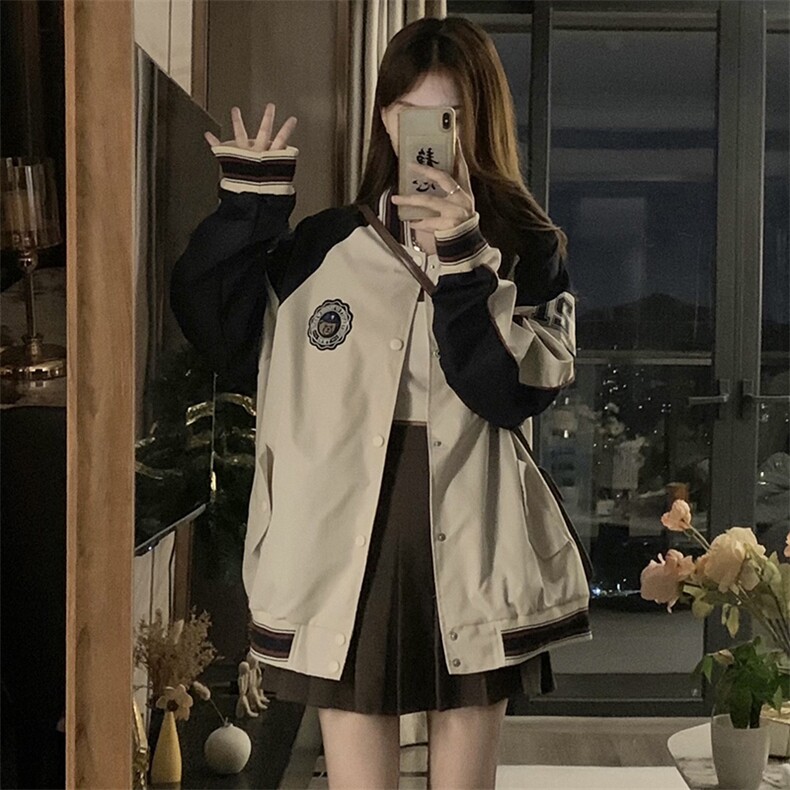 秋季新款美式复古撞色棒球服男夹克宽松情侣装潮牌外套C383-80,男装夹克,星座911-2(原星座613-2）