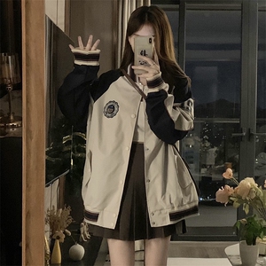 秋季新款美式复古撞色棒球服男夹克宽松情侣装潮牌外套C383-80图片