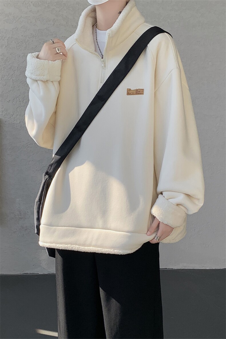 WY10180-特P65重磅美式可翻领大码立领绒感半拉链卫衣外套,女装短外套,电商A059