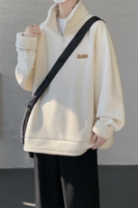 WY10180-特P65重磅美式可翻领大码立领绒感半拉链卫衣外套，女装短外套，电商A059