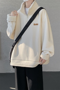 WY10180-特P65 重磅美式可翻领大码立领绒感半拉链卫衣外套图片