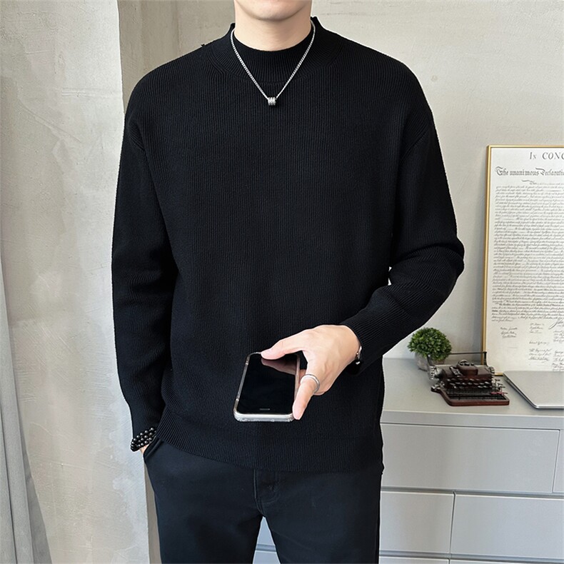 店主风秋季新款半高领毛衣针织衫男上衣保暖打底衫B338-6231-P65,男装T恤,电商B338