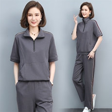 时尚休闲减龄拼色两件套舒适百搭显瘦运动套装，女装套装/套裙，涵誉